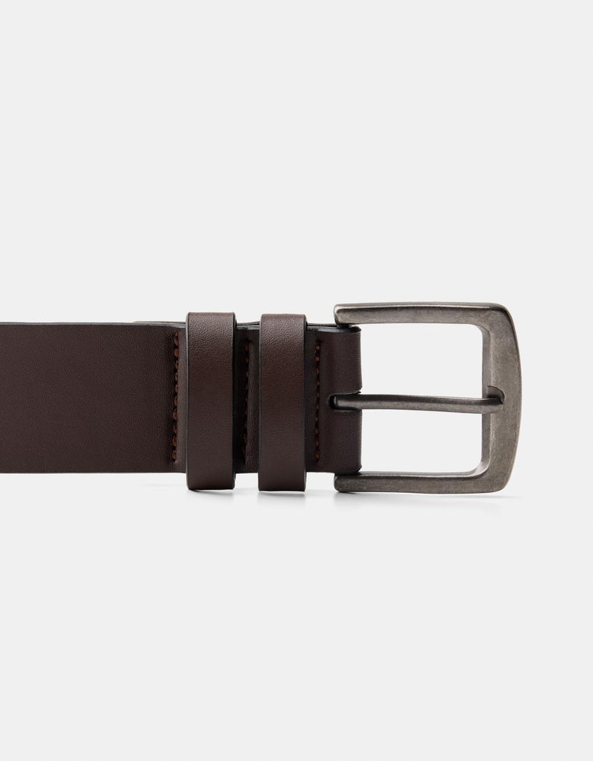 Wide leather effect belt-Brown