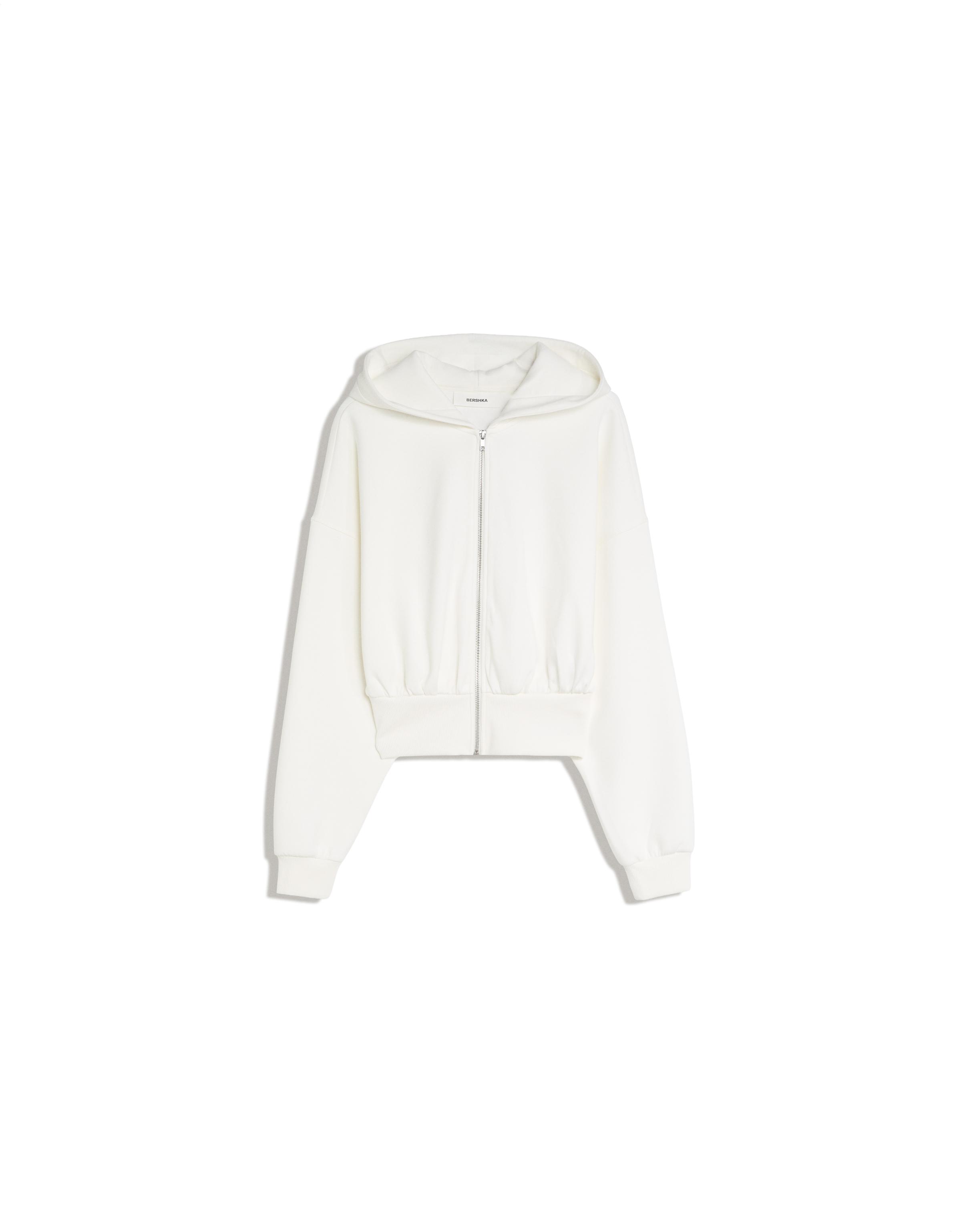 Zip-up hooded sweatshirt with sash — Cream