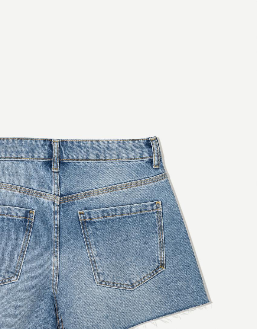Ripped denim shorts-Blue