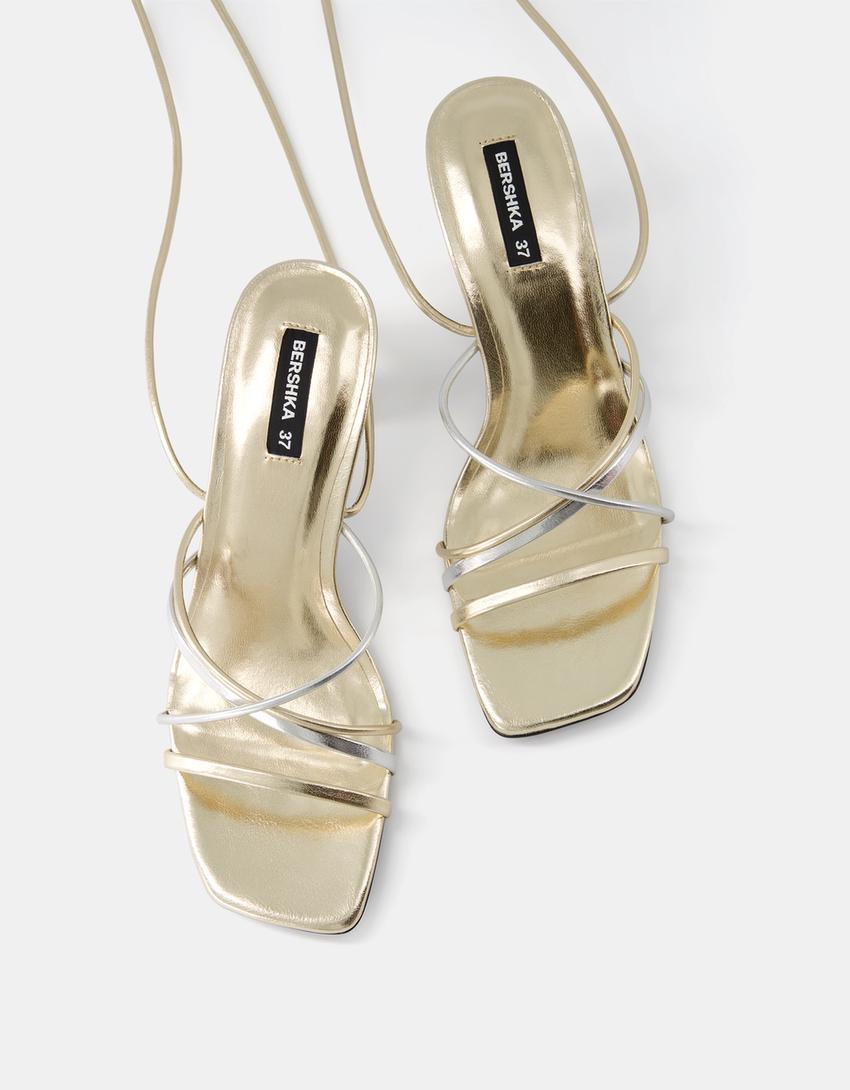 Sandales talon kitten heel nouées-Multicouleur