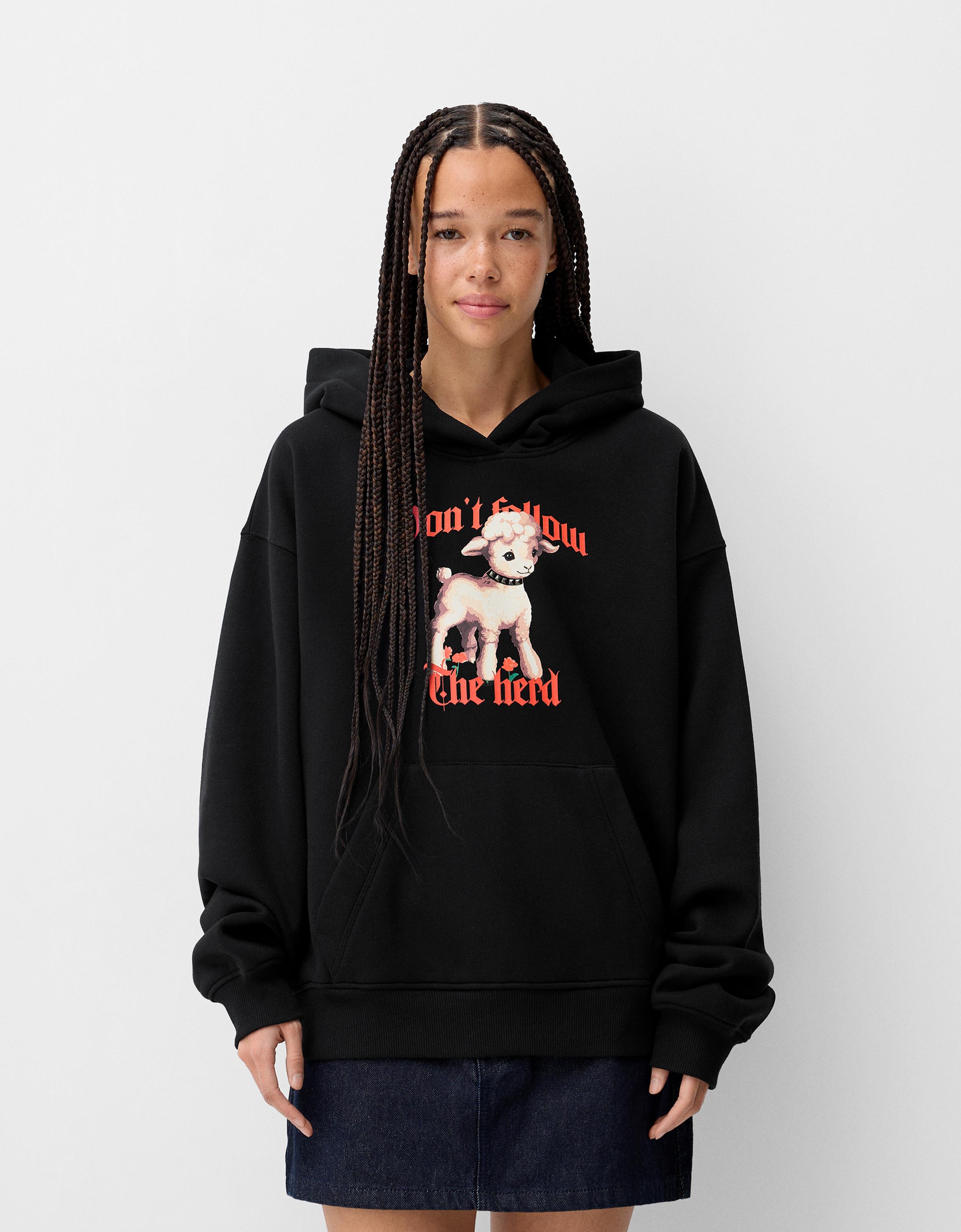 Bershka Hoodie Mit Print Damen Xs Schwarz