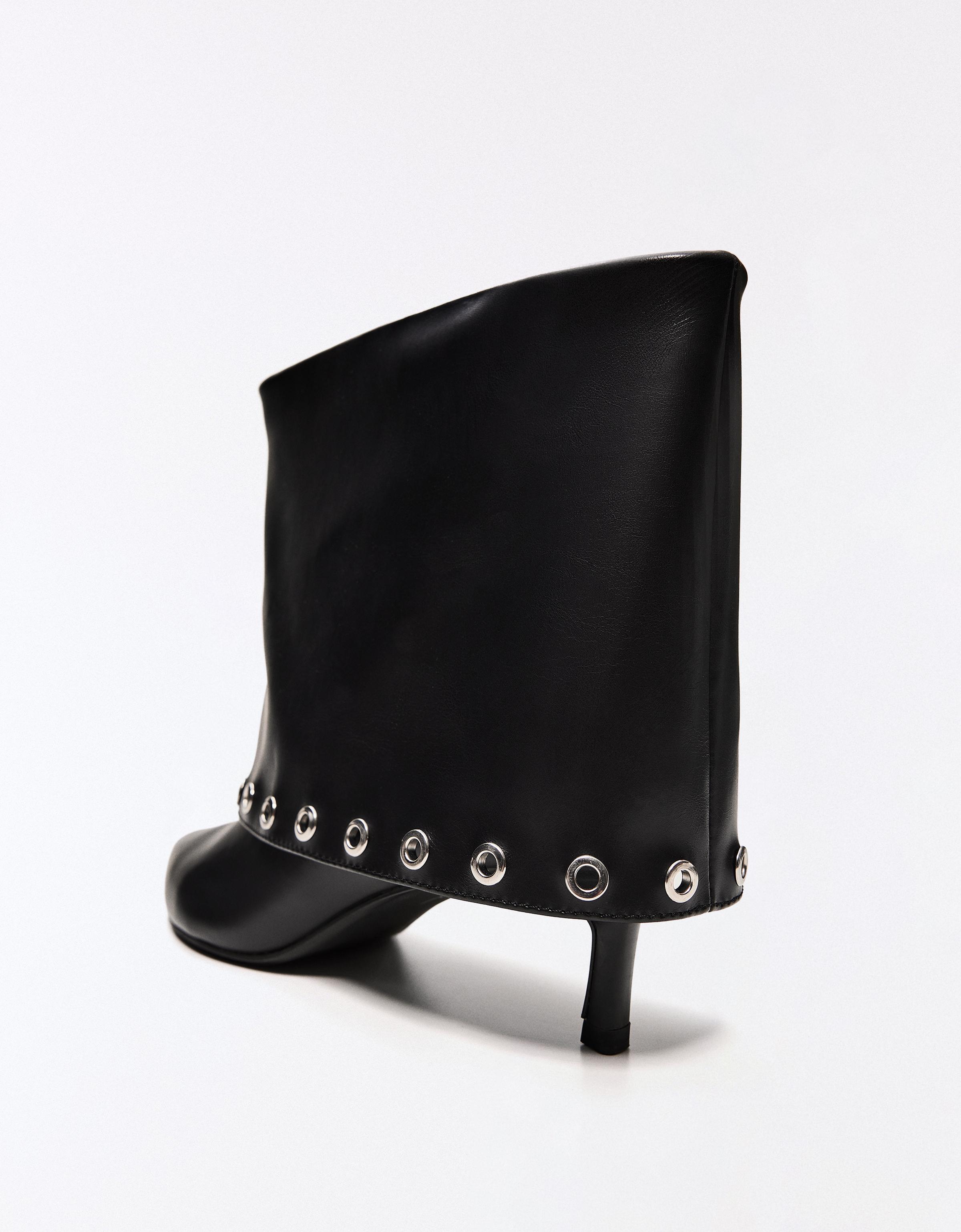 STUDDED TROUSER HEEL ANKLE BOOTS — BLACK