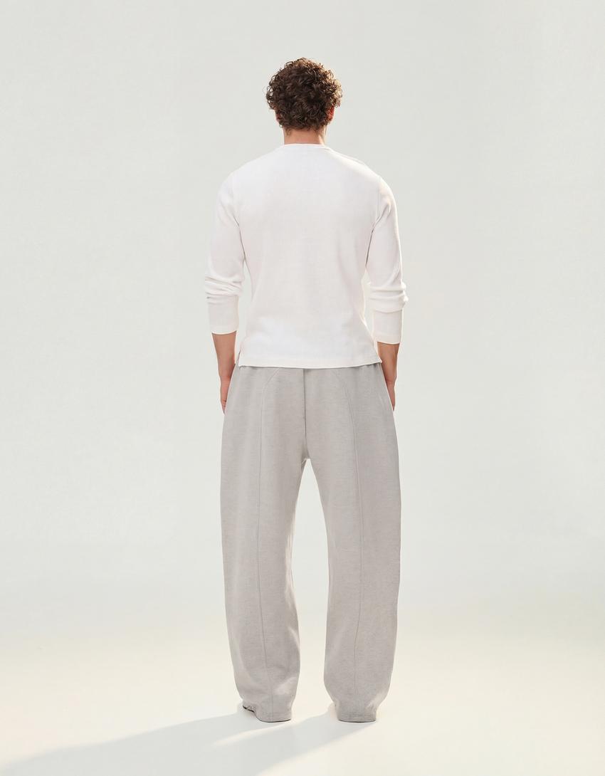 Pantalón wide leg interlock-Gris