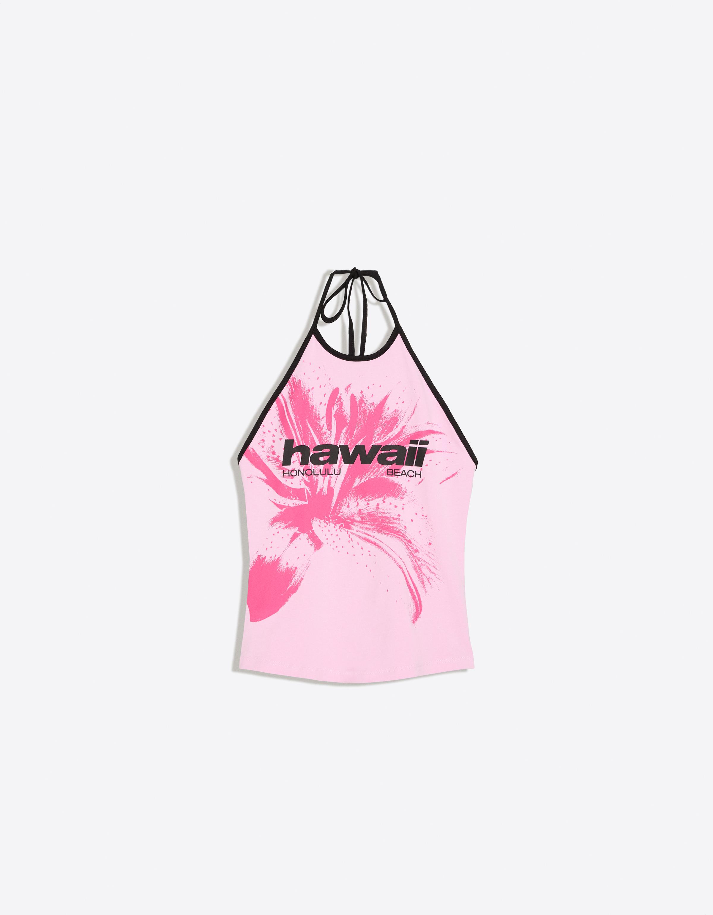 Contrast print halter top — Pink