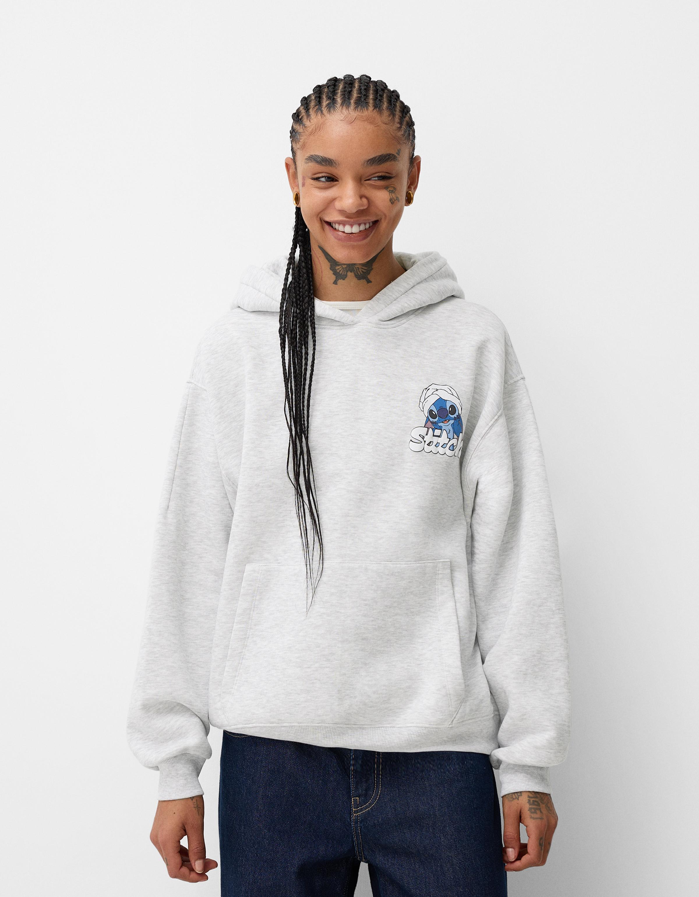 Bershka Hoodie Lilo & Stitch Mit Kapuze Und Print Damen M Grau