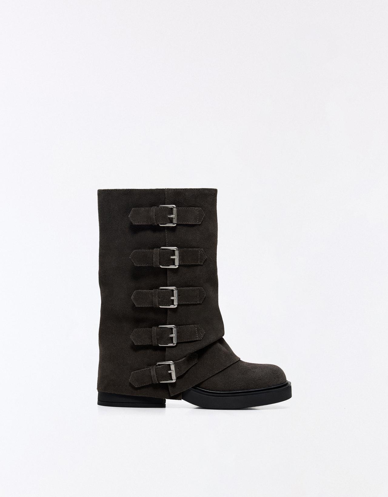 Leather trouser-style biker ankle boots — TAUPE
