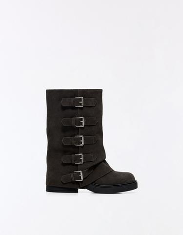 Leather trouser-style biker ankle boots — TAUPE 1