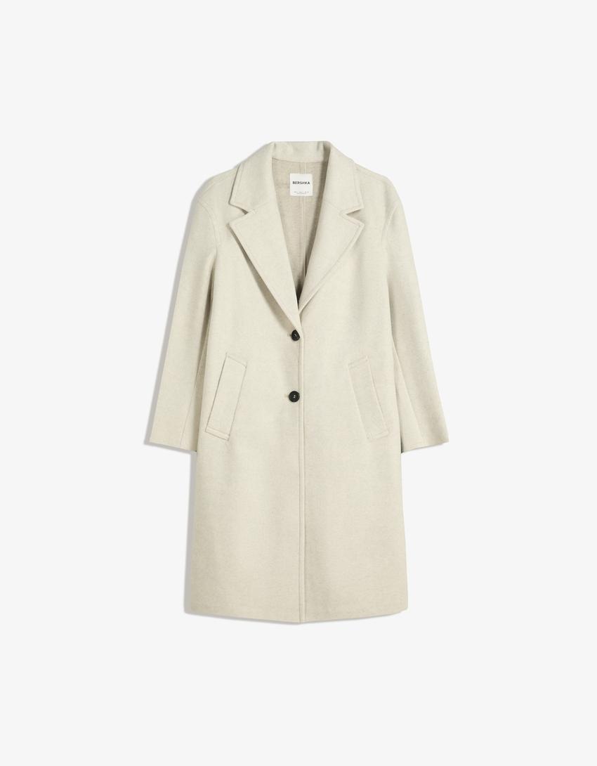 Yumuşak dokulu uzun palto-Kum rengi