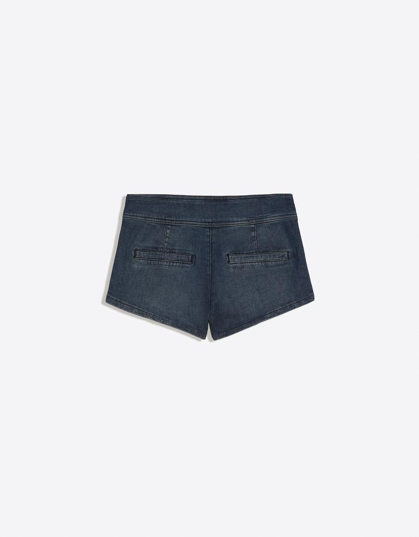 Short mini denim à boutons-Bleu lavé
