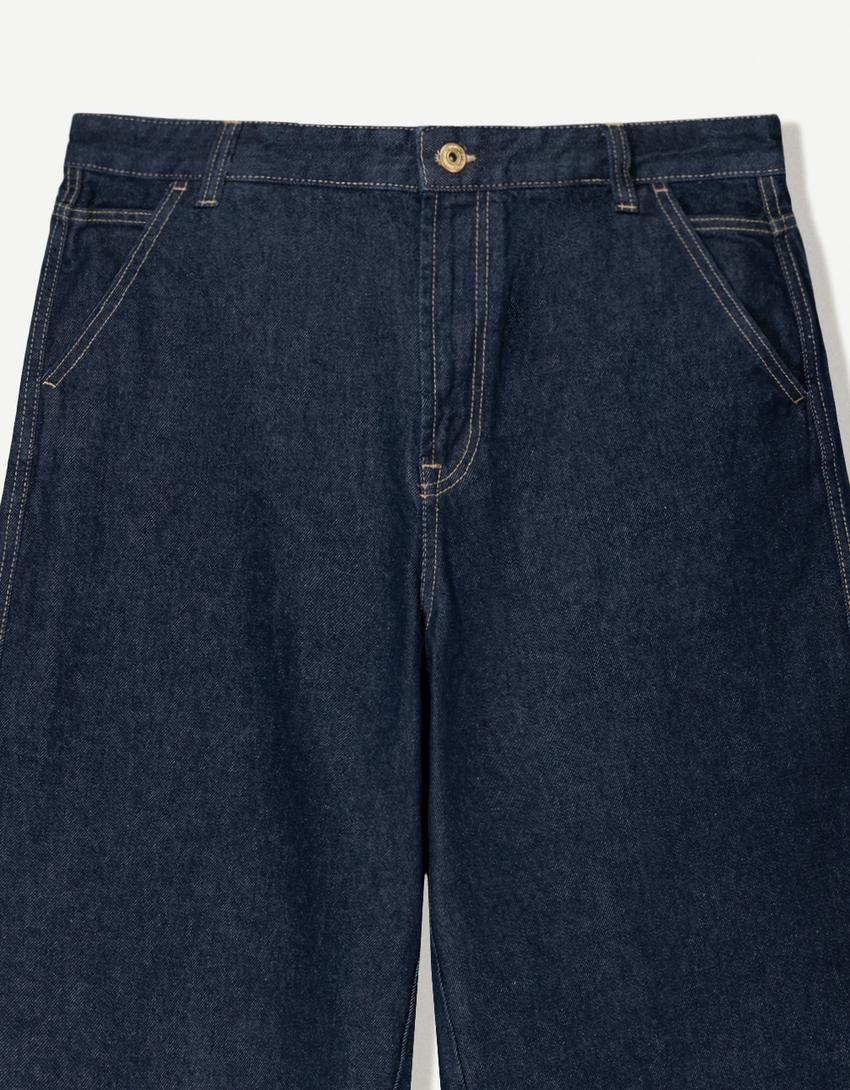 Denim skater bermuda şort-Denizci mavisi