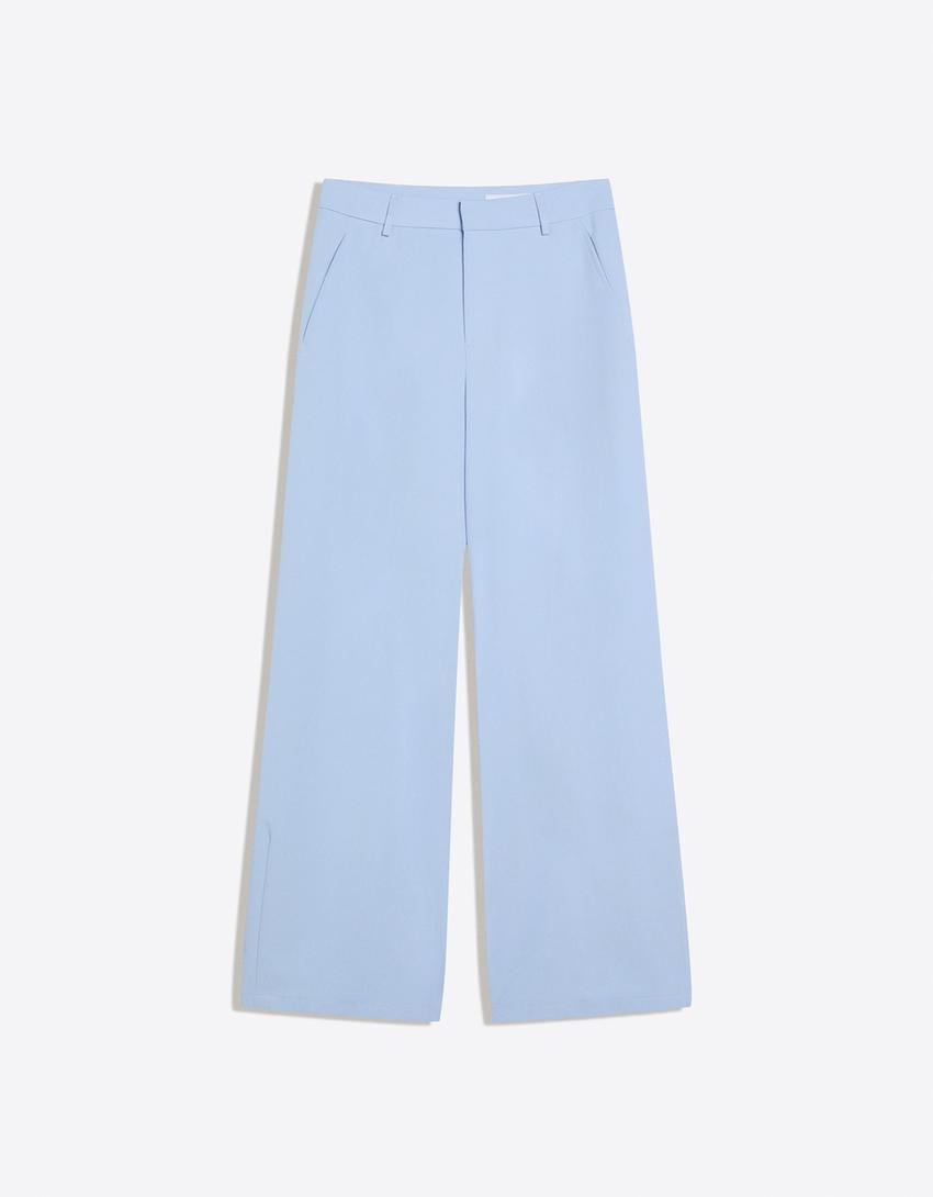 Pantalón volumen doble tela-Azul claro