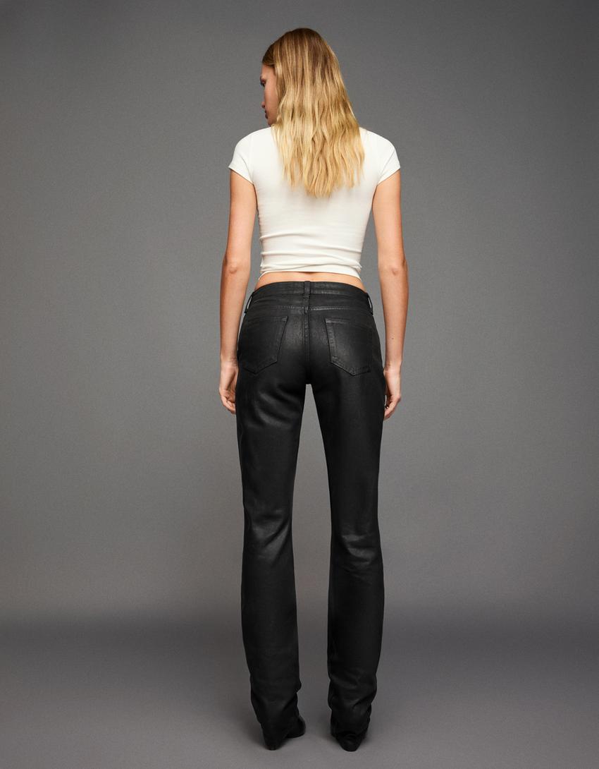 Jeans straight fit coated-Preto