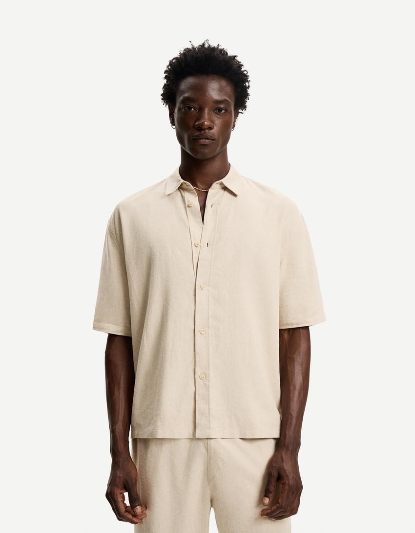 Camisa manga corta con lino-Arena-0