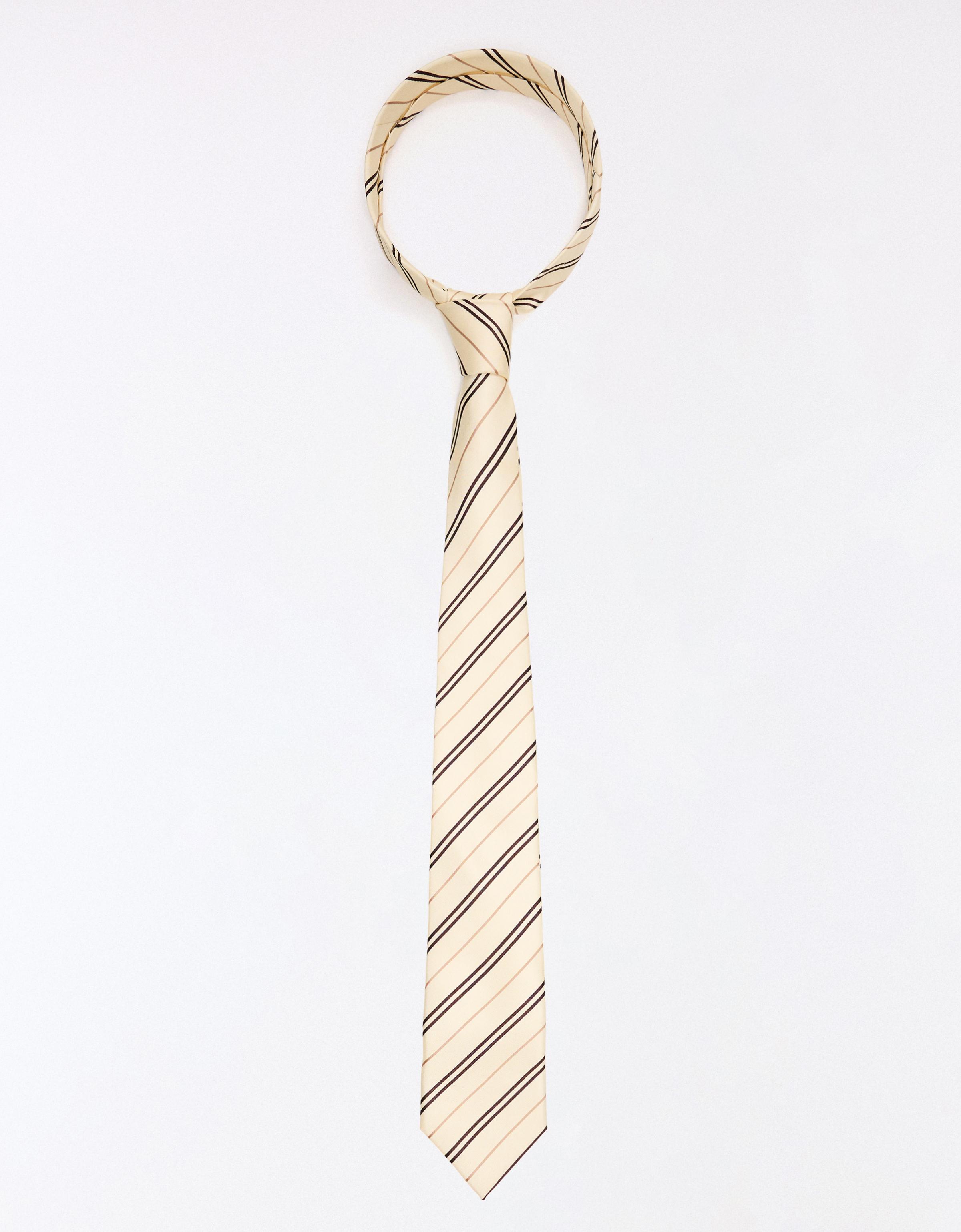 Bershka Striped Tie In Neutral