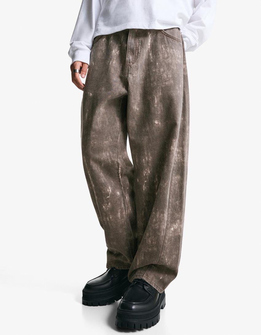Super baggy printed trousers-Brown-2