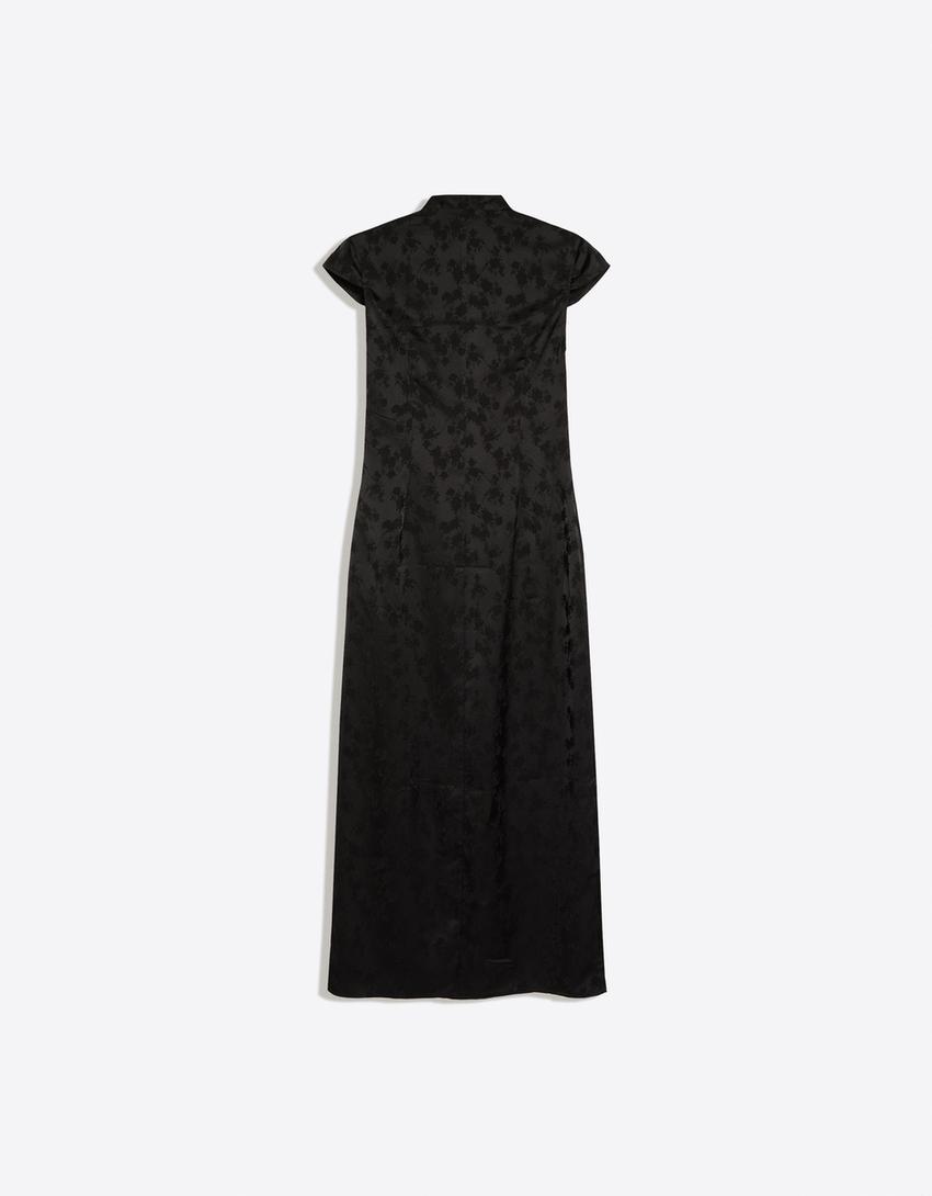 Jacquard sateen midi dress-Black
