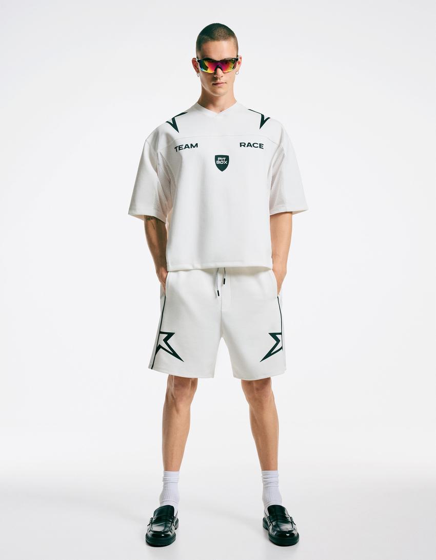 T-shirt manches courtes oversize imprimé-Blanc-3