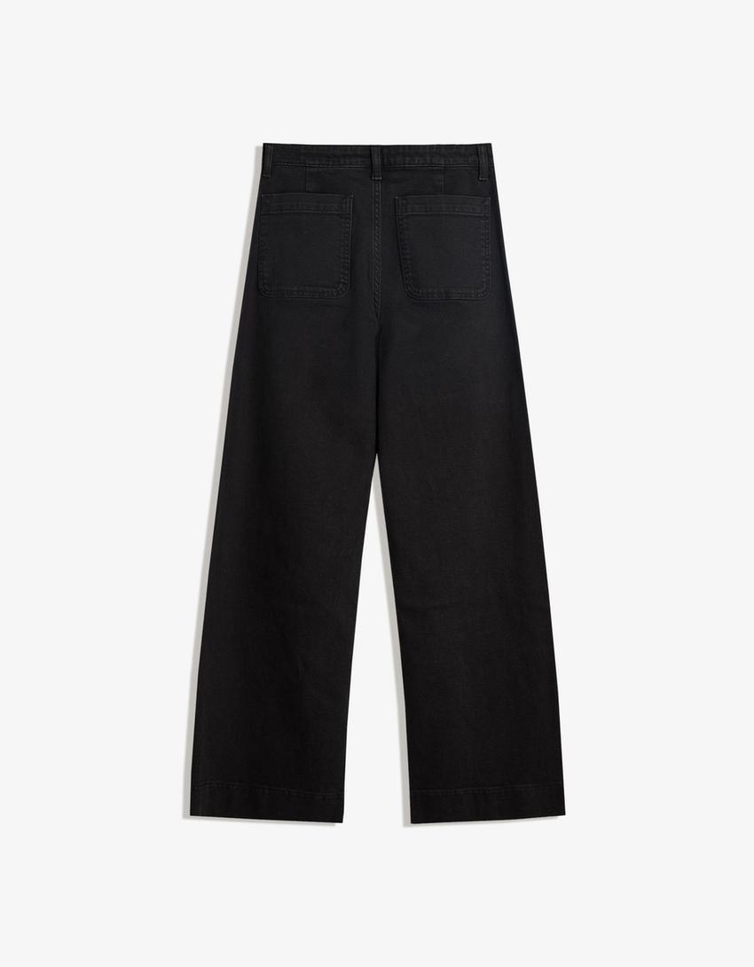 Jeans gamba larga seamless con tasche-Nero-4