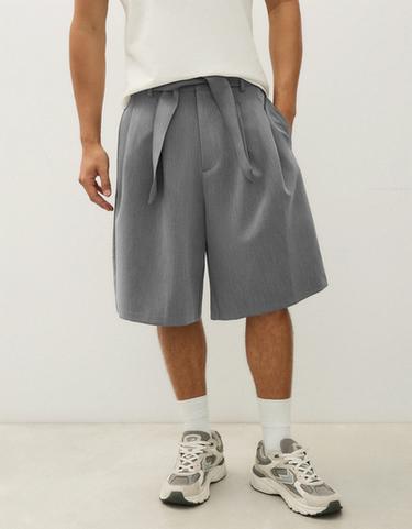 Wide-leg Bermuda shorts with belt — Grey 4