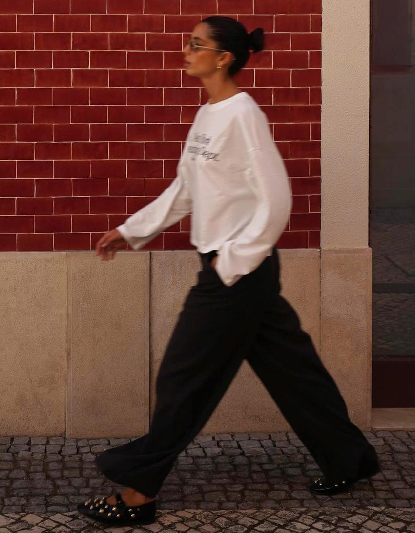 Long-sleeve boxy-fit print T-shirt-Off white