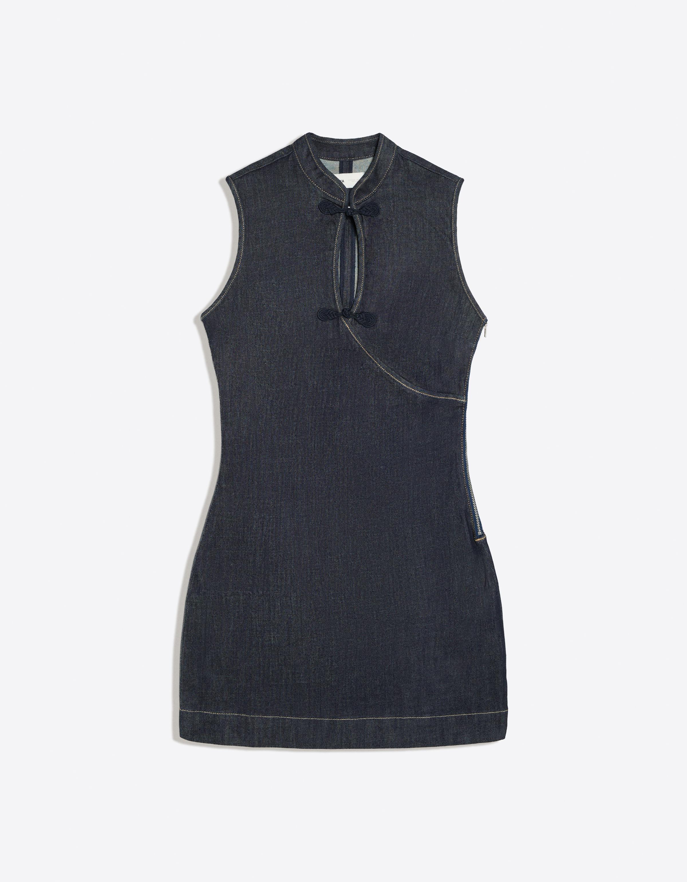 Mini denim dress with clasps — Navy
