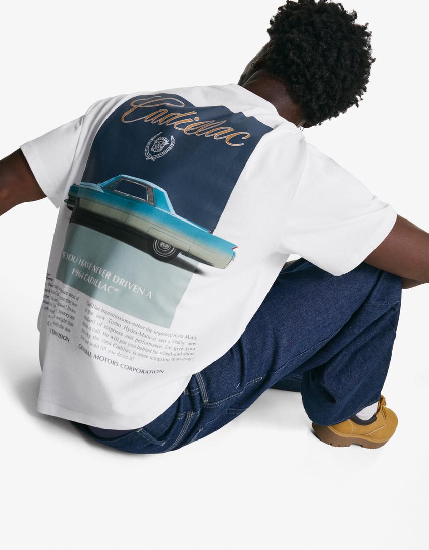 Short sleeve Cadillac print T-shirt-White-2