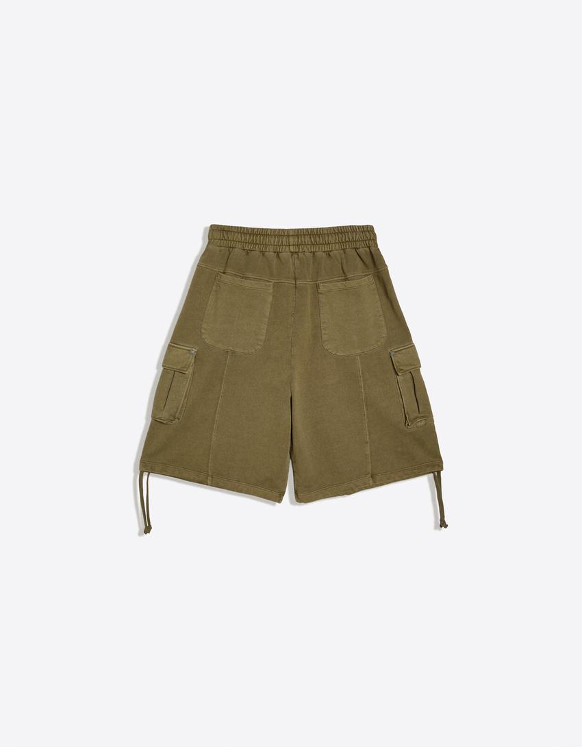 Faded-effect cargo jort Bermuda shorts-Khaki