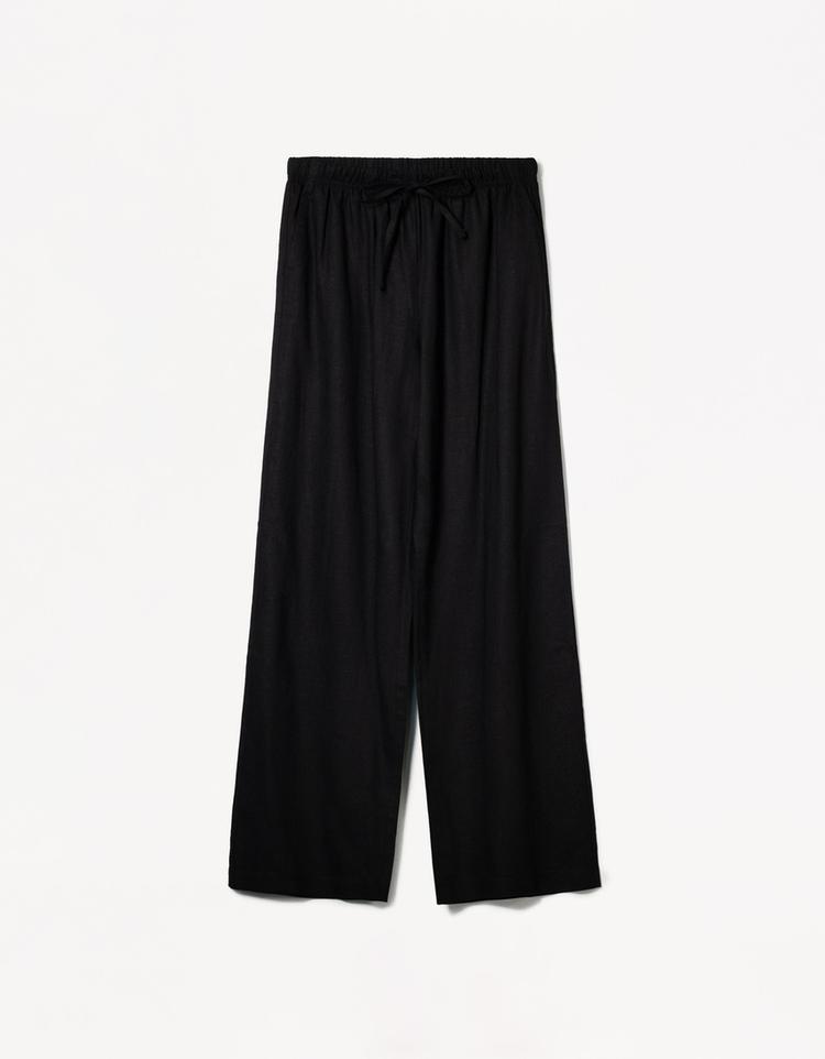 Beli lastikli keten pantolon
