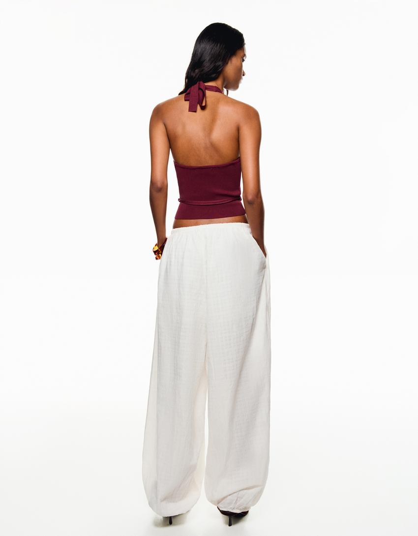Halter top with ring detail-Burgundy-1