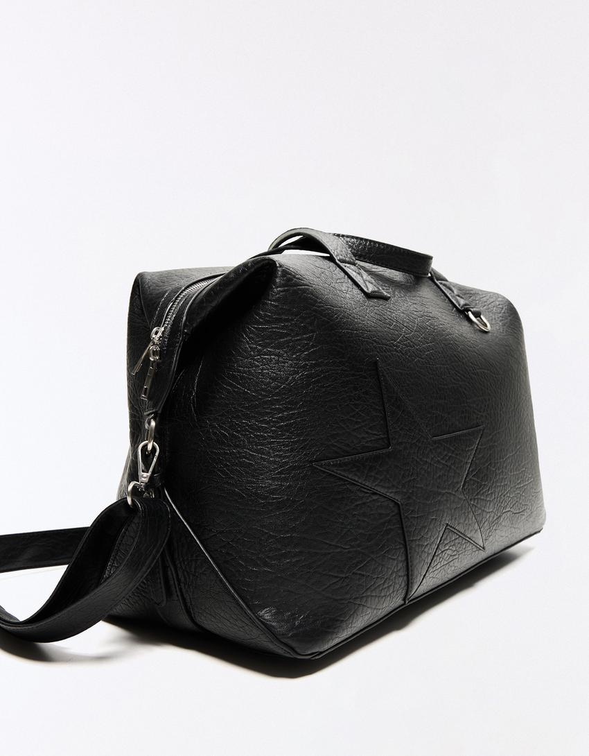 Borsa travel stella finta pelle-Nero