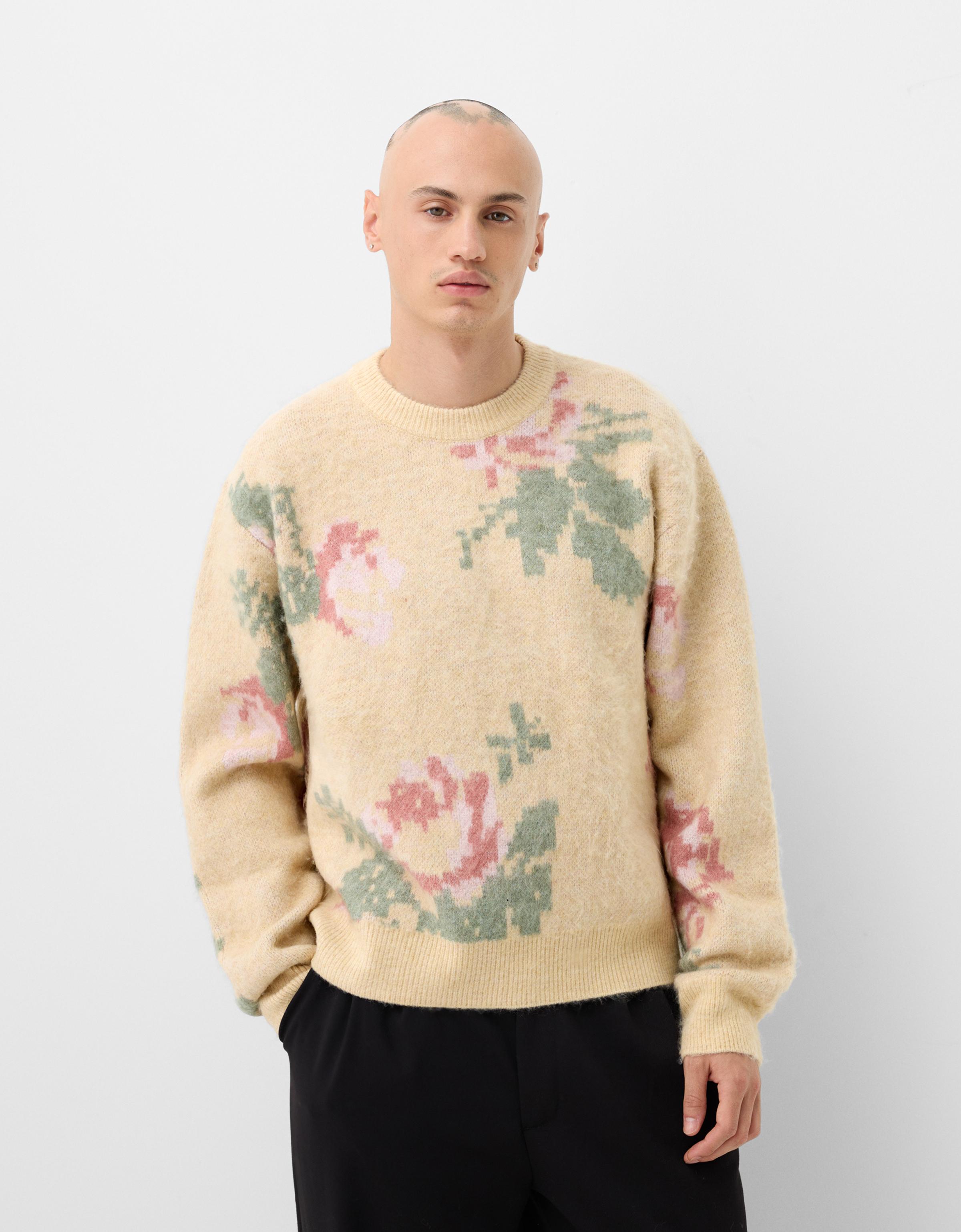 Bershka Pullover Mit Print Herren L Sandfarbe