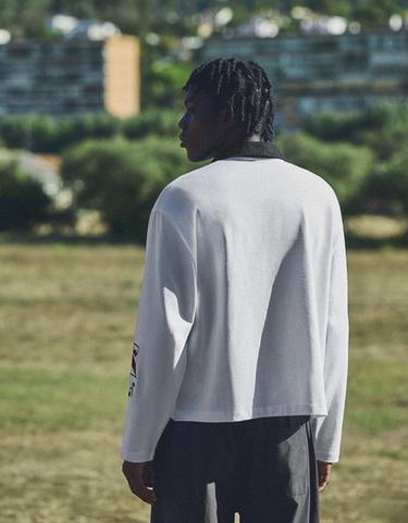 Long sleeve print polo shirt — White 2