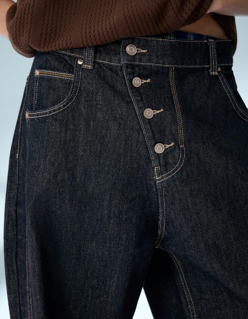 Jeans barrel botones cruzados-Marino