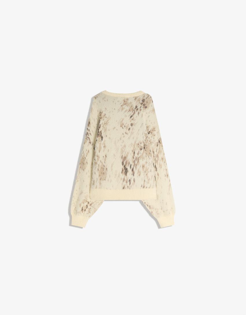 Pull jacquard imprimé animal-Écru