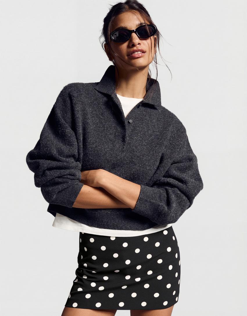 Falda pantalón mini hebilla-Blanco / Negro