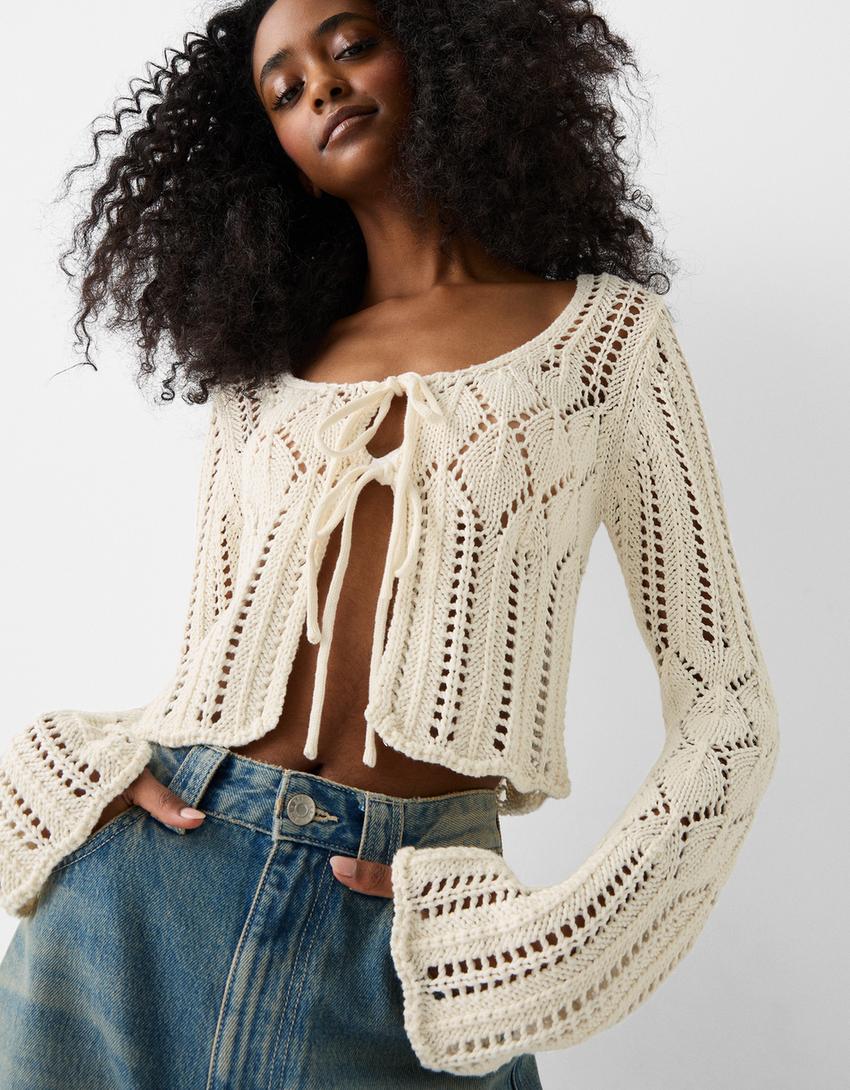 جاكيت ريفي بغرزة مخرمة-كريمي-2