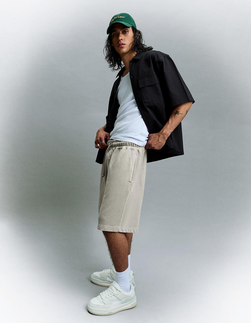 Printed boxy fit Bermuda shorts-Grey