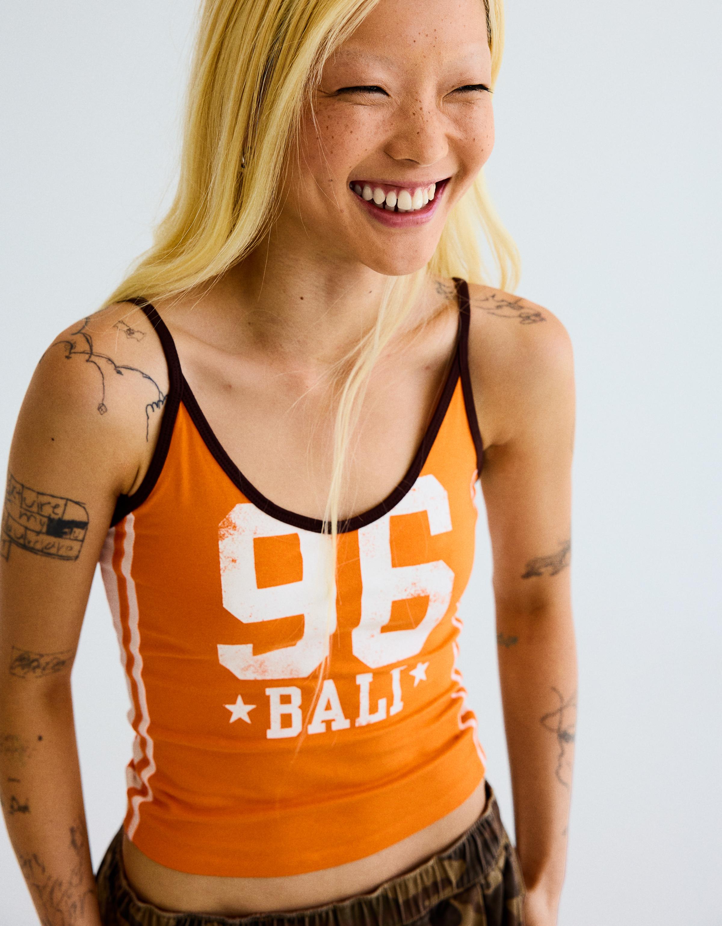 Printed strappy top — Orange