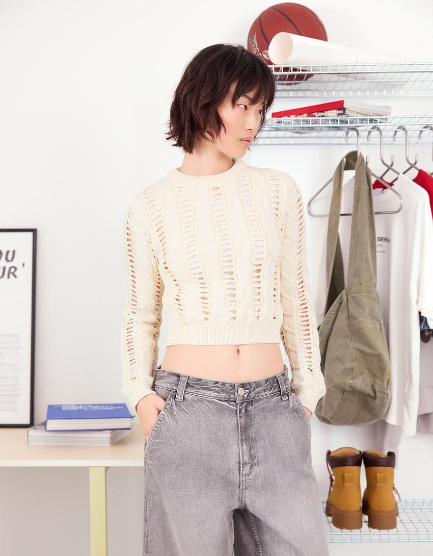 Pullover trecce-Avorio-3