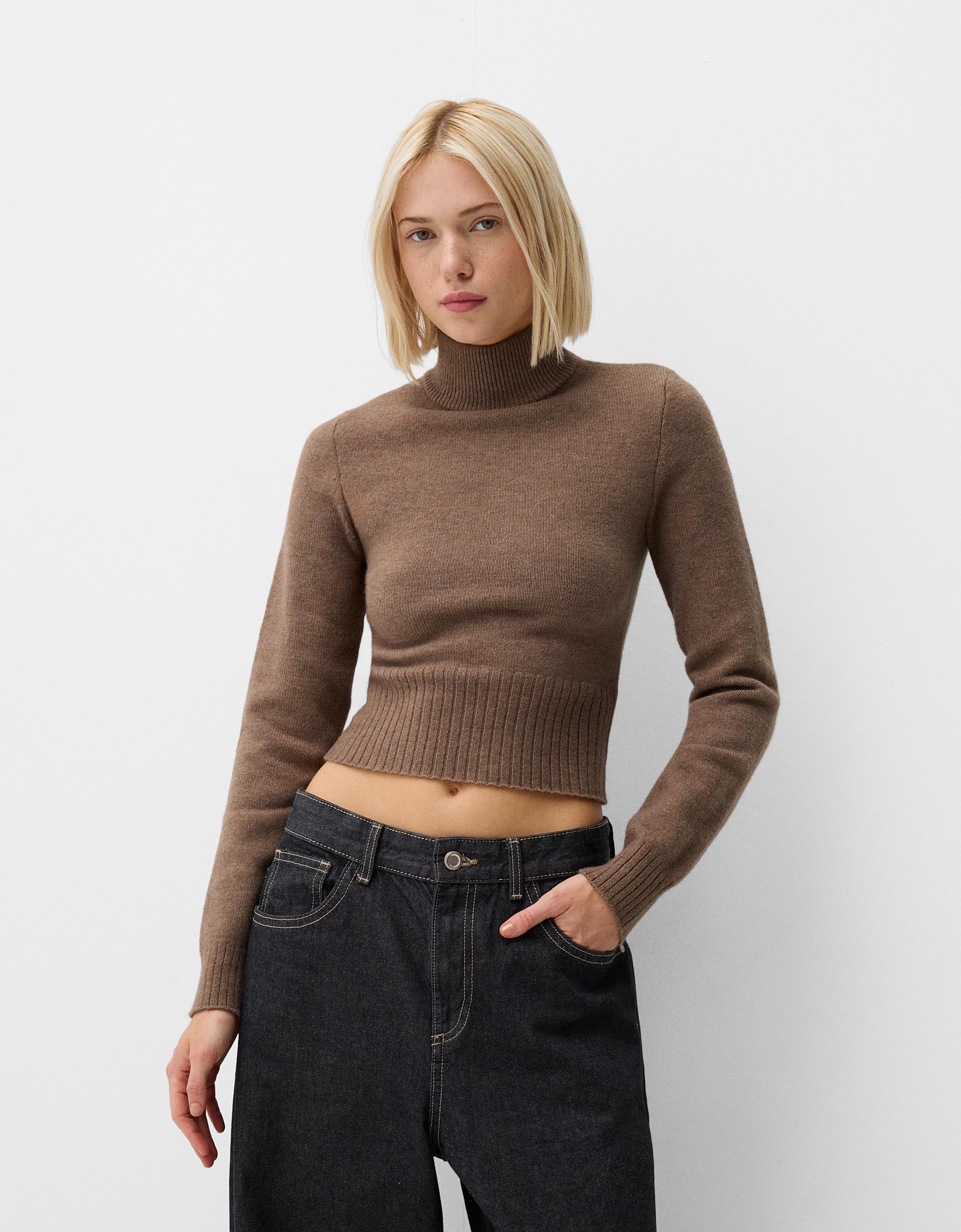 Bershka Rollkragenpullover Damen S Braun