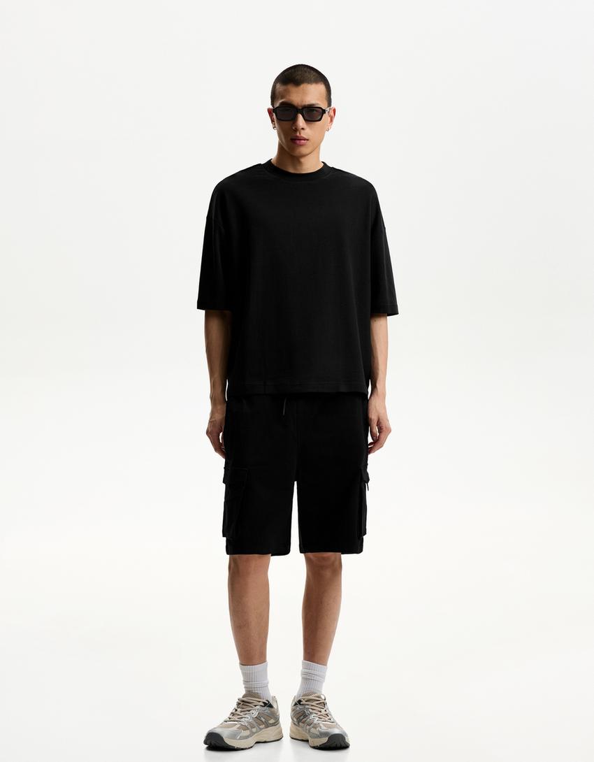Cargo Bermuda joggers-Black