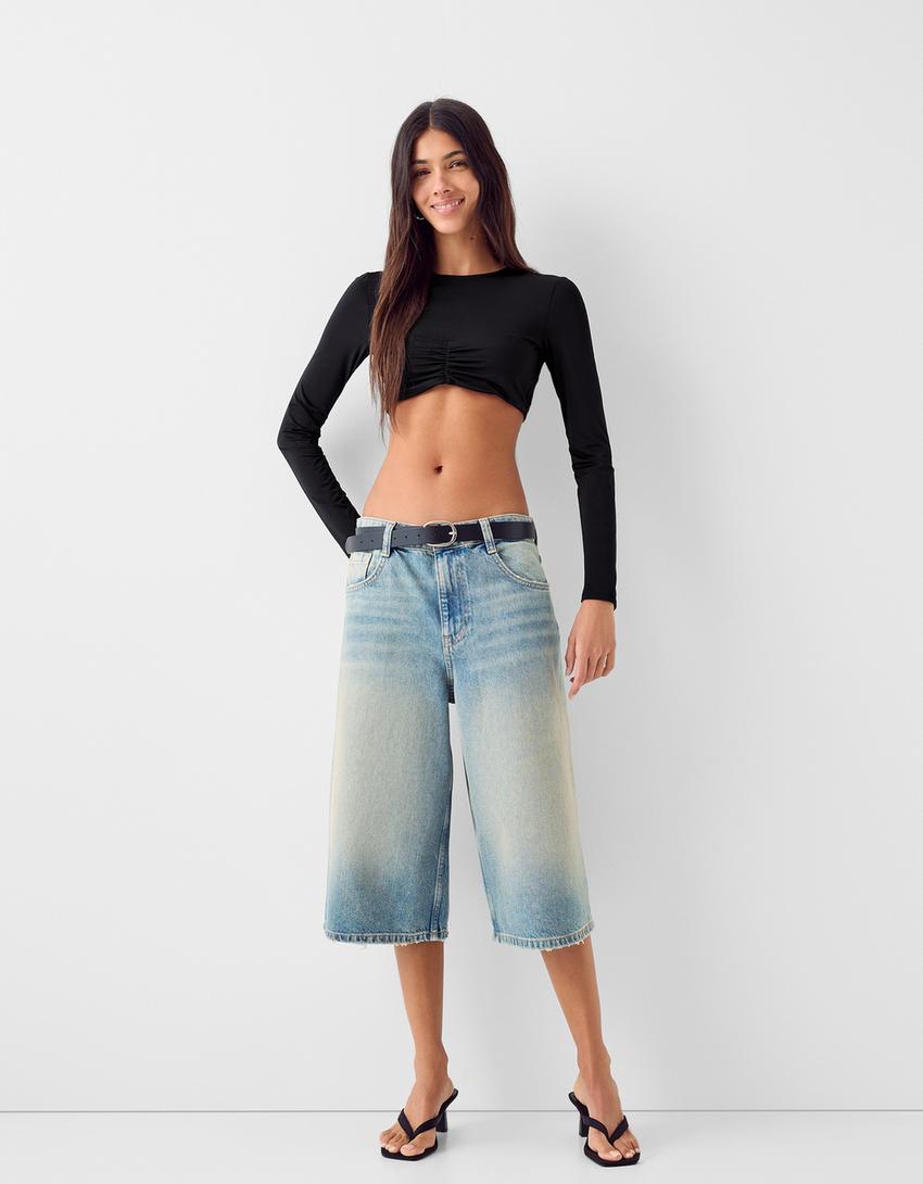 Top froncé manches longues-Noir-3