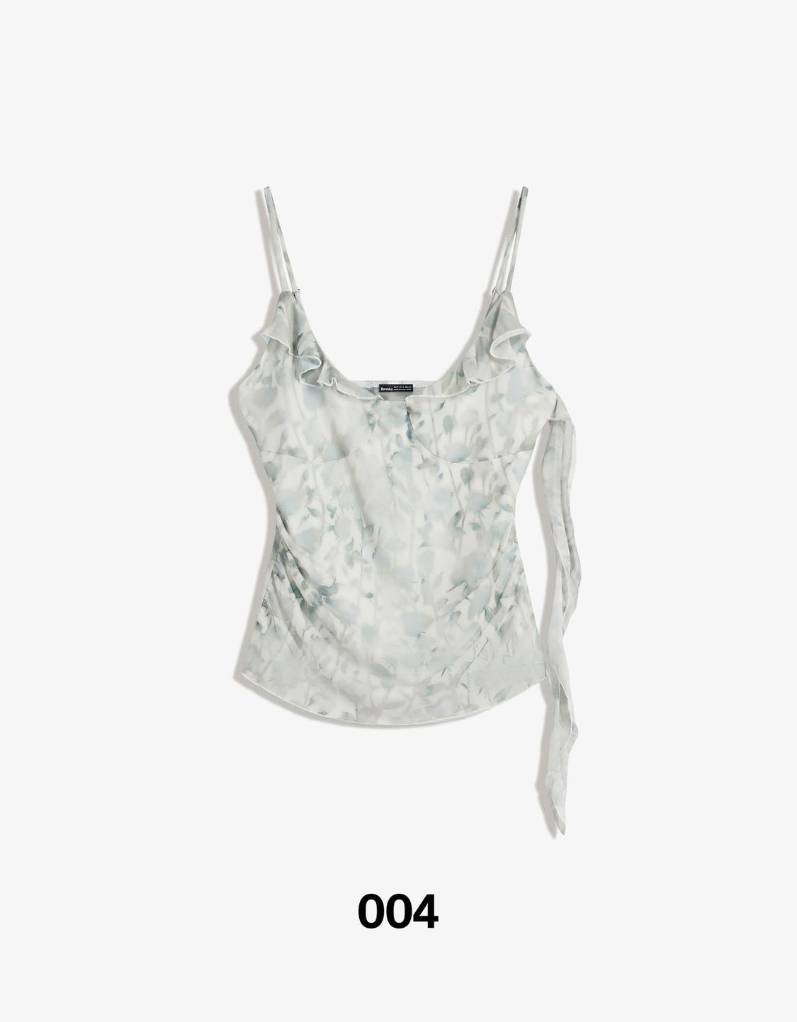 Printed tulle ruffled top