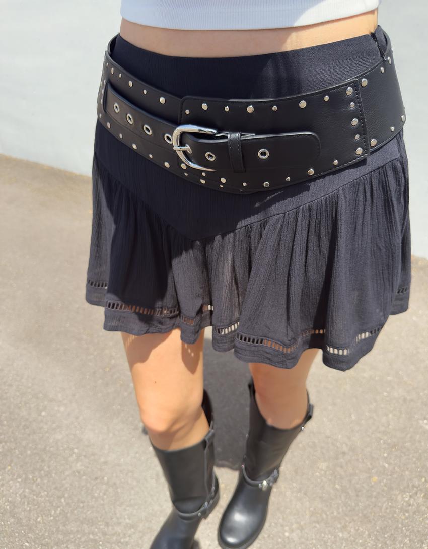 Textured mini skirt-Dark grey-1