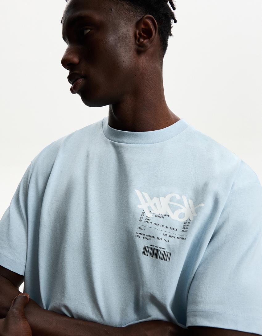 Short sleeve T-shirt with print-Light blue-2