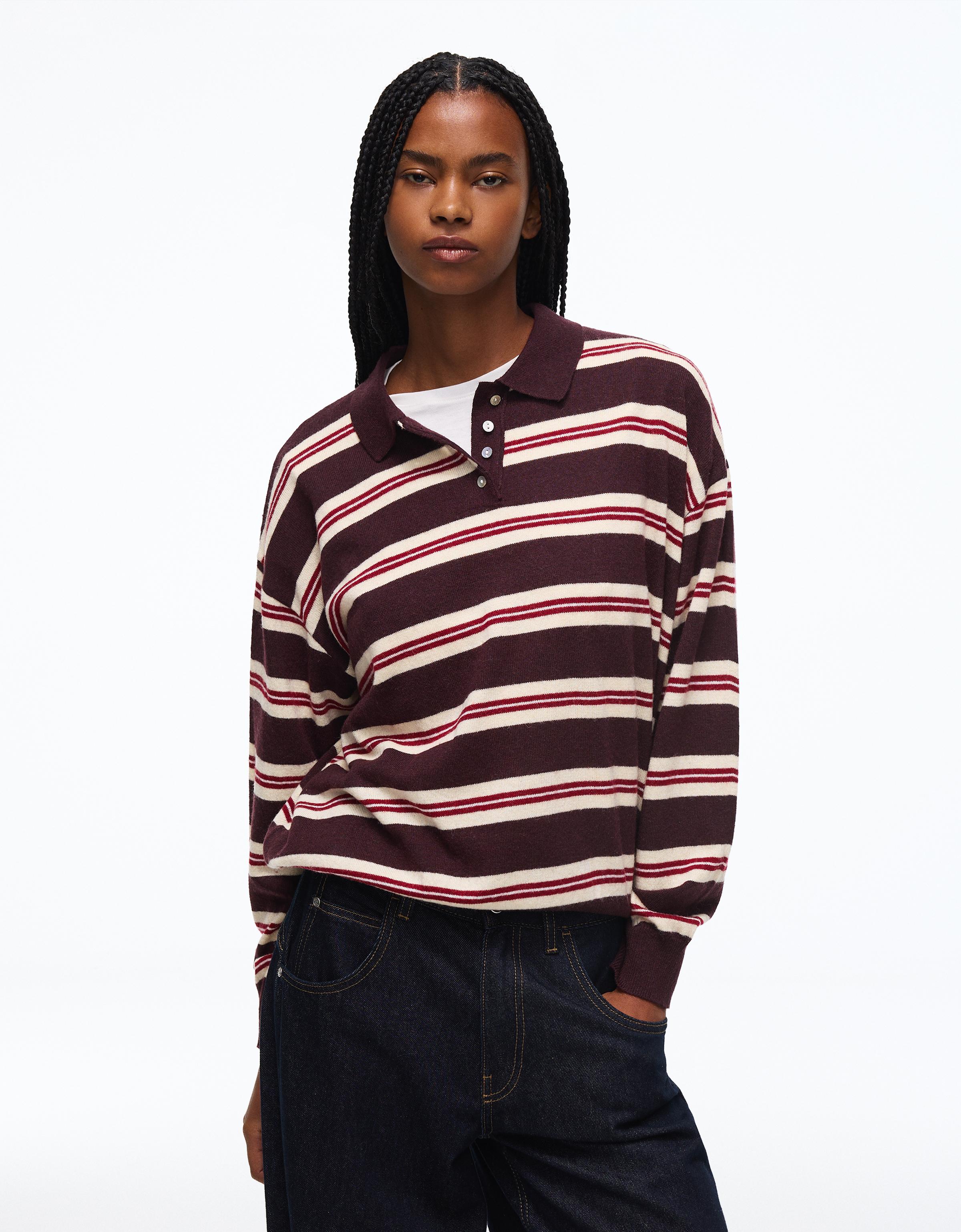 Polo collar stripe jumper