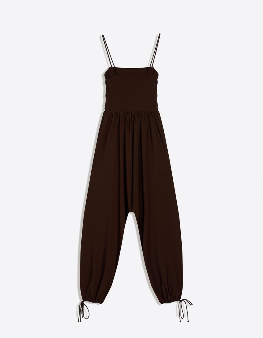 Strappy sarouel jumpsuit-Brown