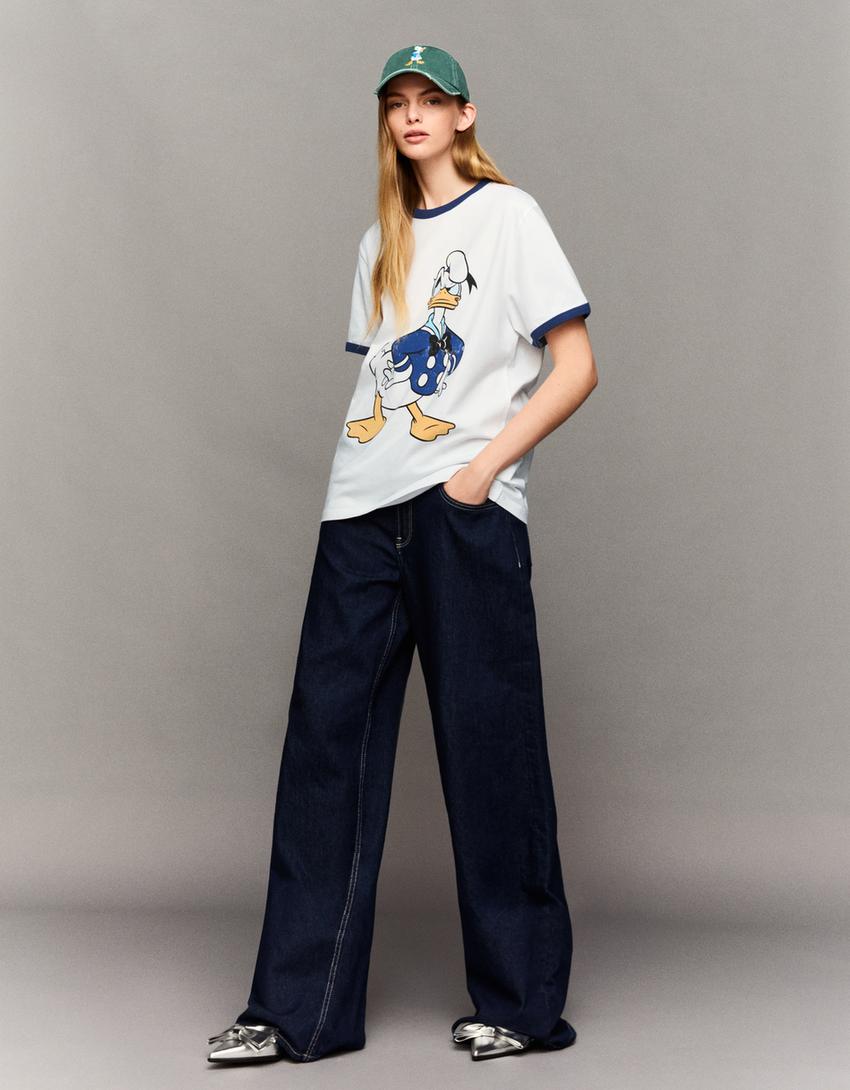 T-shirt Donald Duck manga curta com rib de contraste estampado-Branco