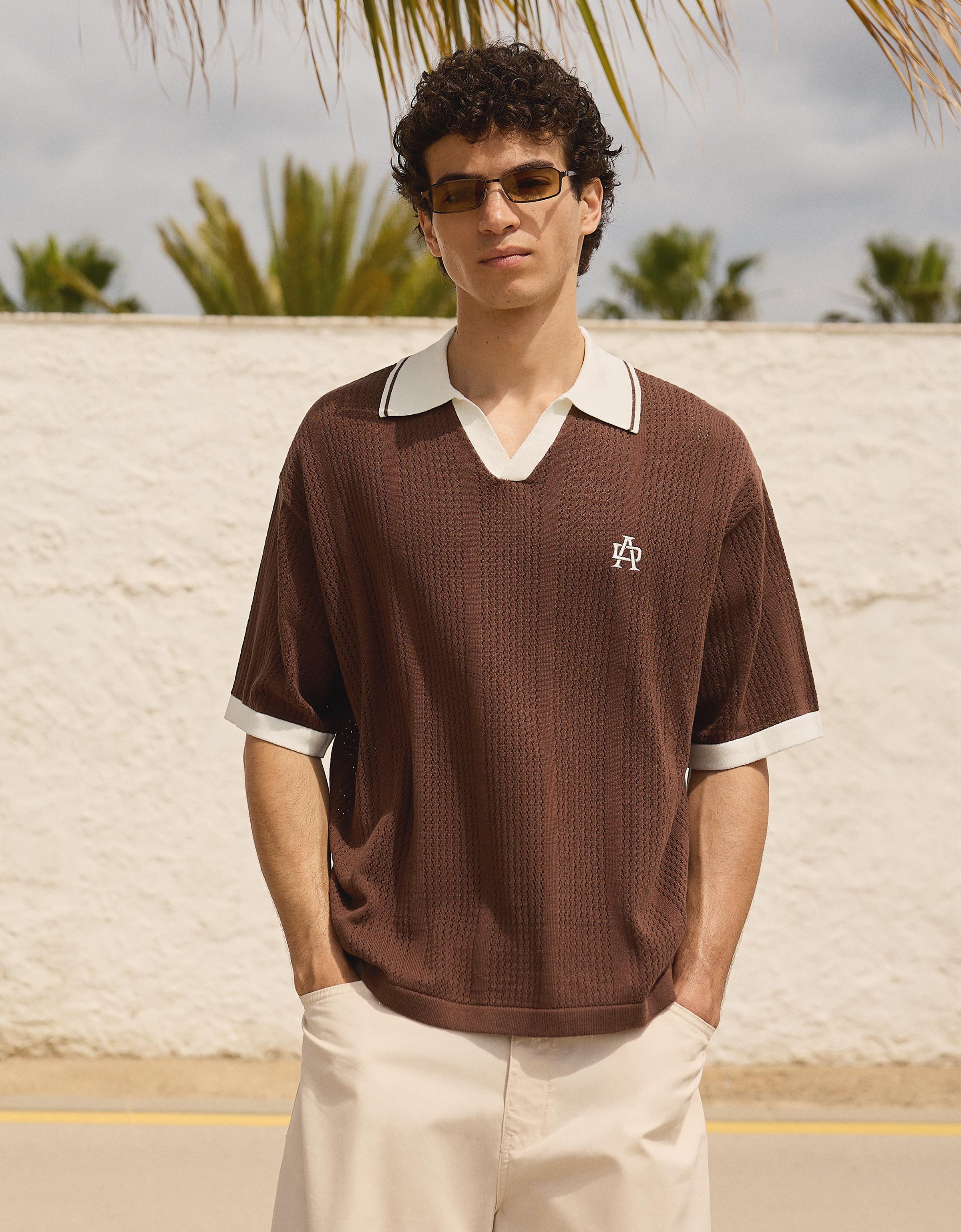 Polo Manga Corta Print Hombre S Marrón