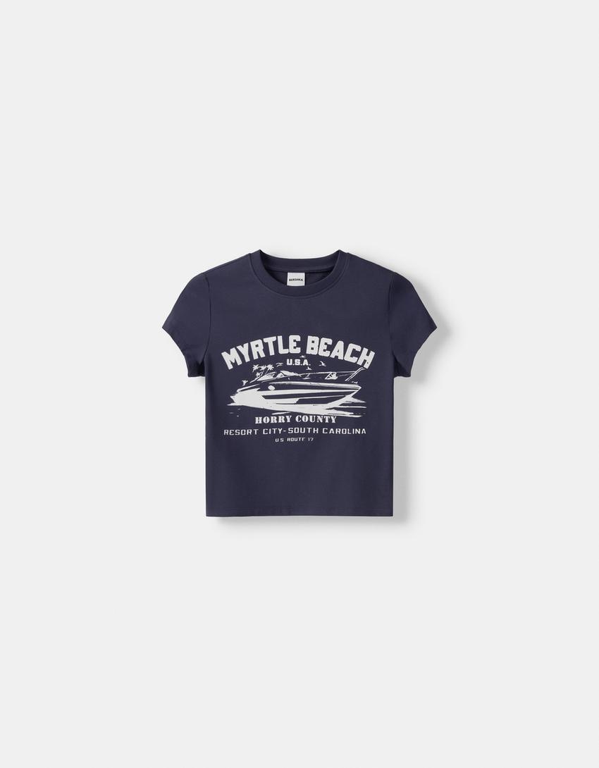 Short sleeve T-shirt with print-Navy-4